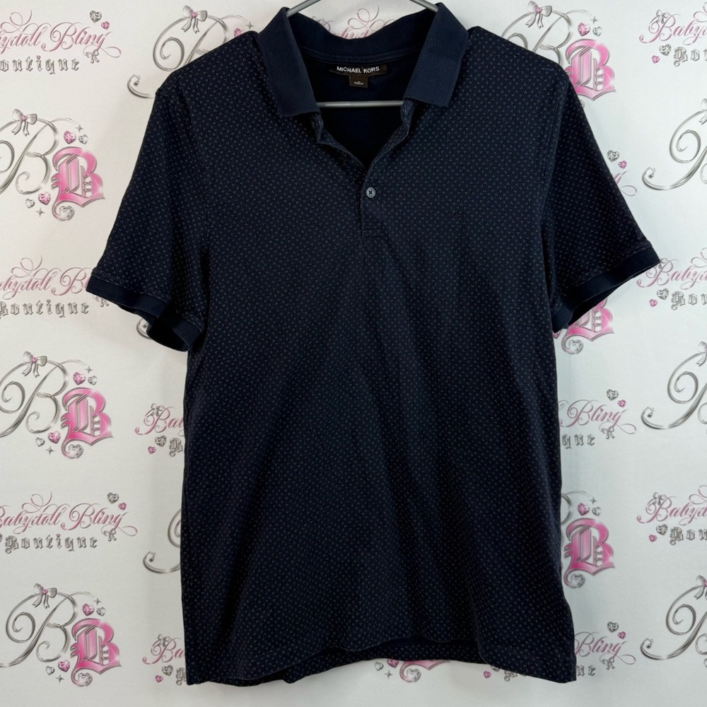 Michael Kors t-shirt, collared dark blue gold half button down Navy Polo Shirt